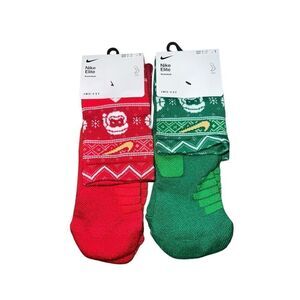 2 Nike ELITE Crew Basketball Socks CHRISTMAS red green Santa W10-13 M8-12